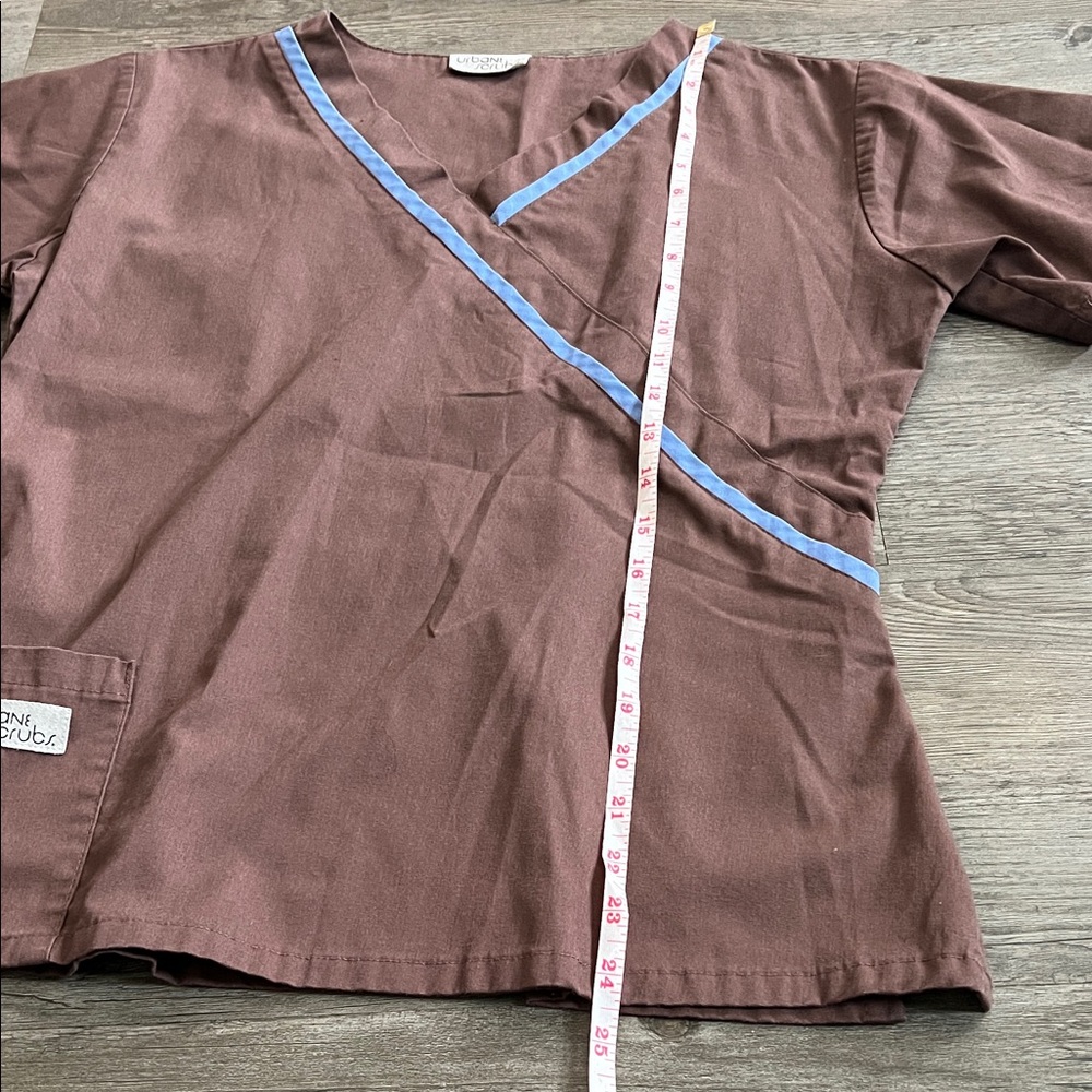 Urbane Scrubs Chocolate Brown Scrub Top with Sky Blue Accents - Picture 3 of 7